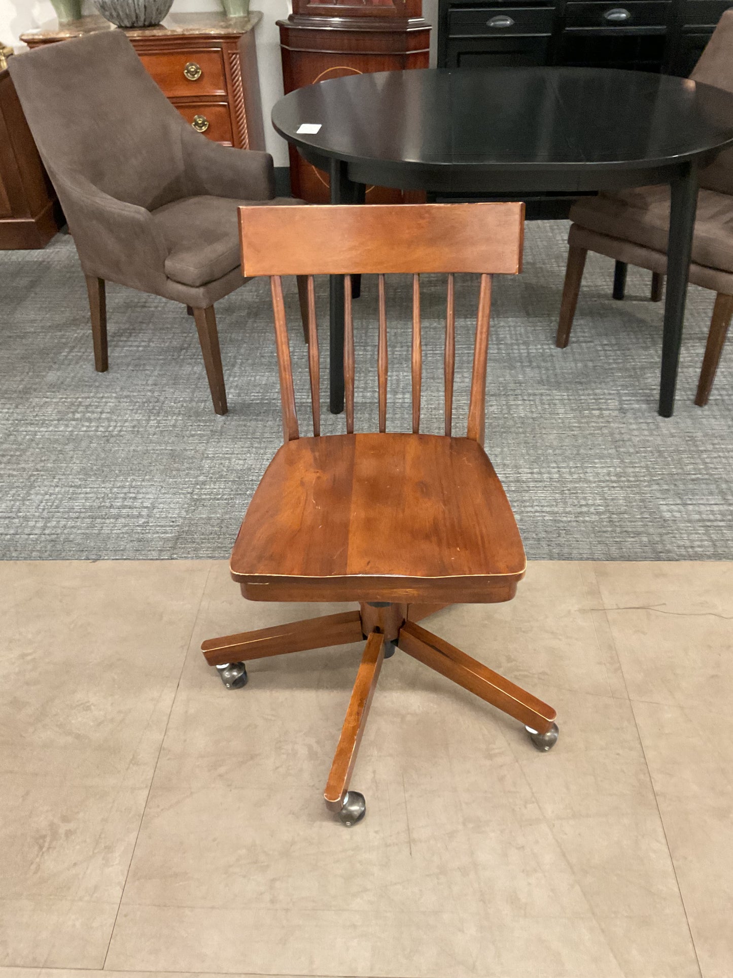 Wood Swivel Desk Chair W/Casters