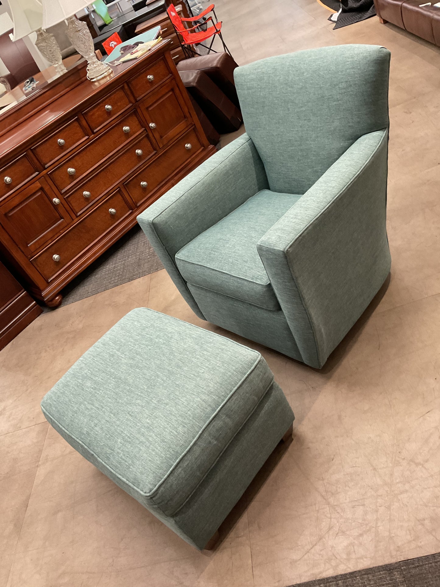 Blue Rocking Swivel W/ Ottoman