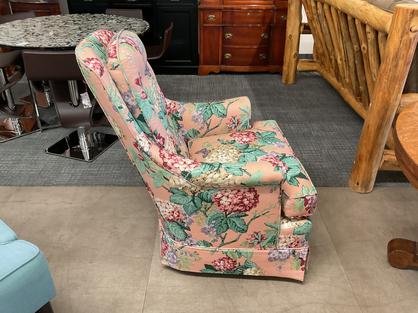 Pink Floral Swivel Rocking Chair