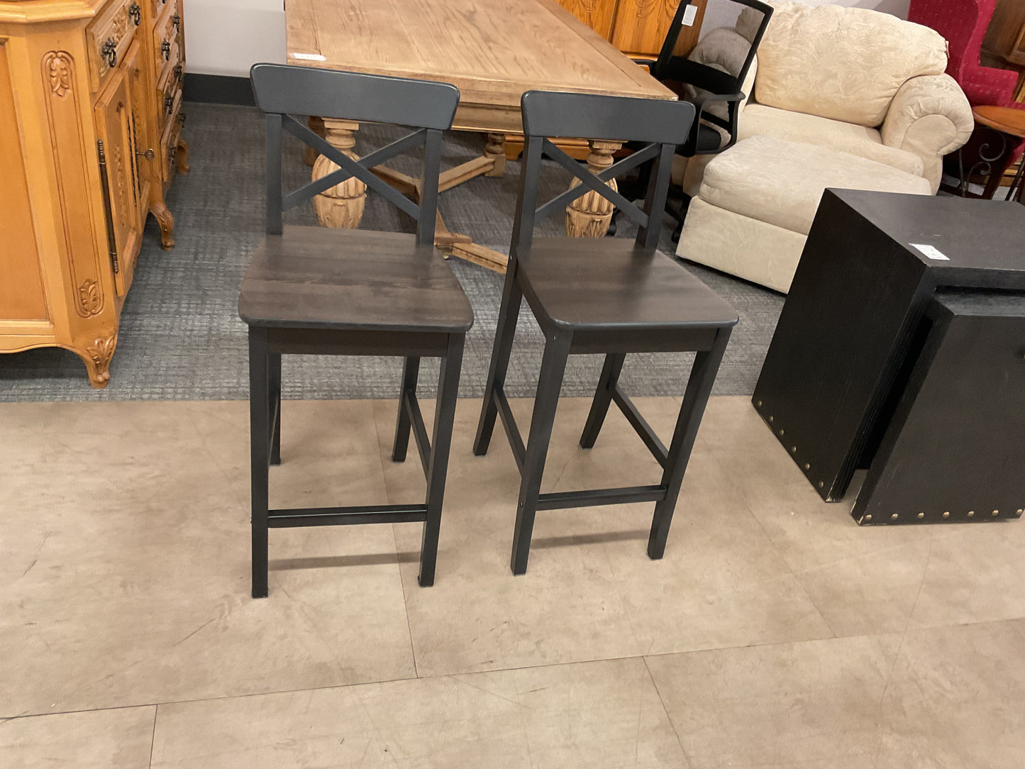 2 Dark X-Back Bar Stool Set