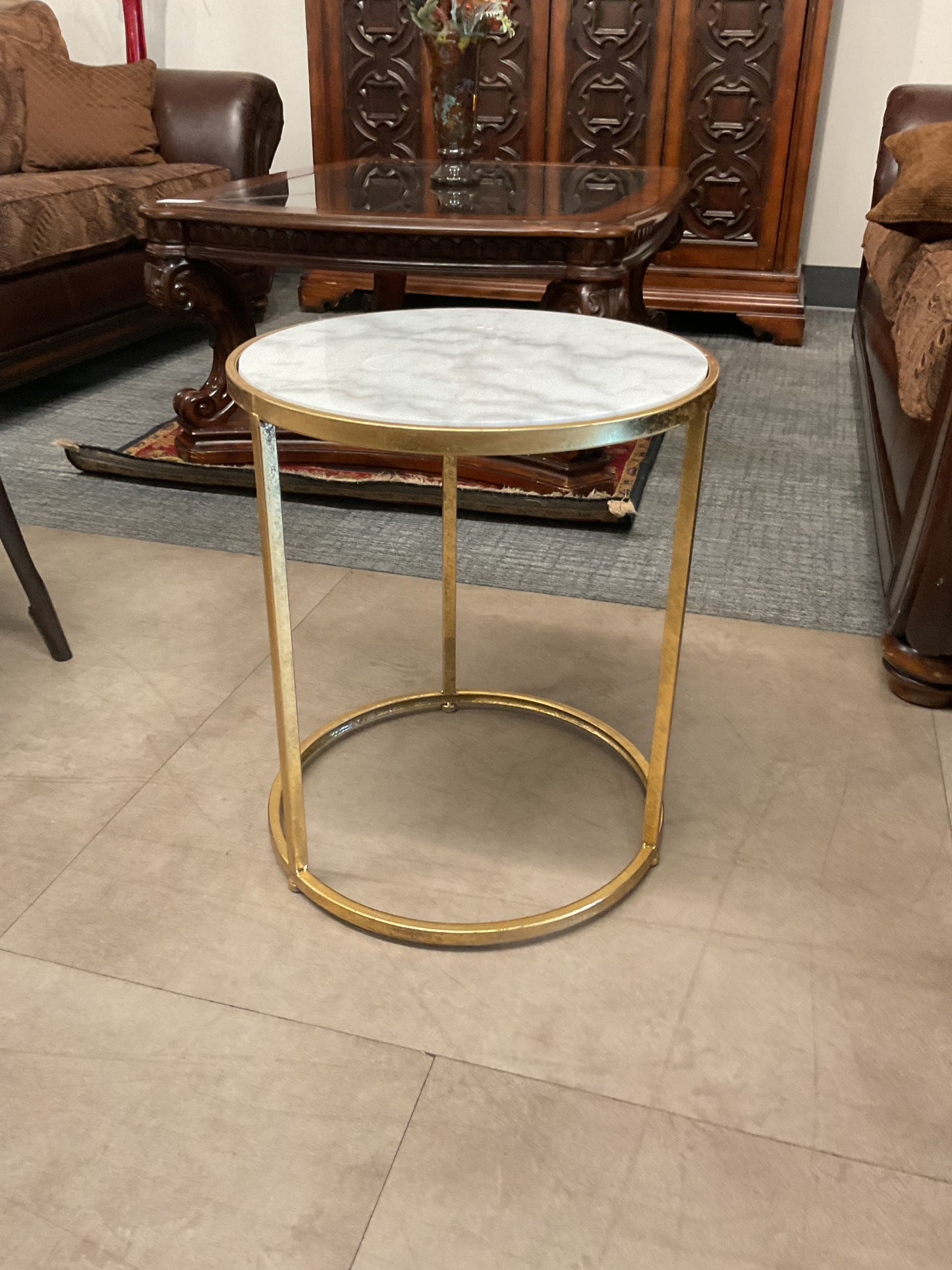 Round Marble & Gold Metal Side Table