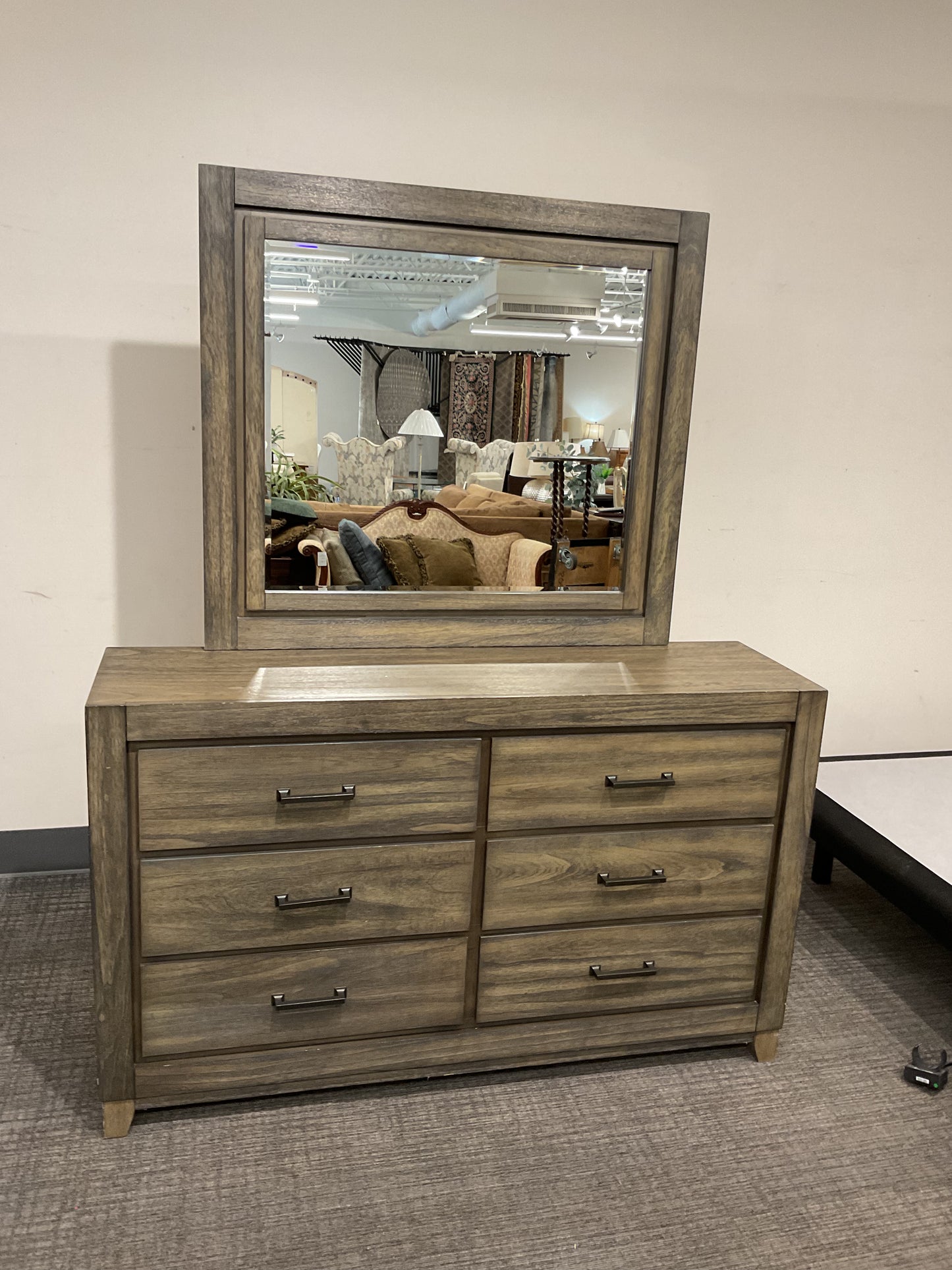 Silver Wood Dresser W/Mirror