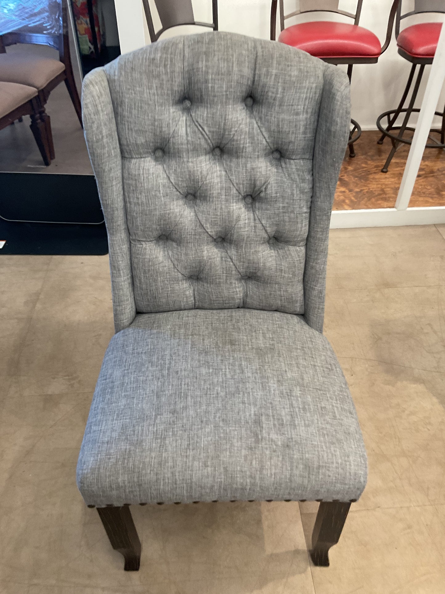 Grey Tufted Wingback Dining Chair