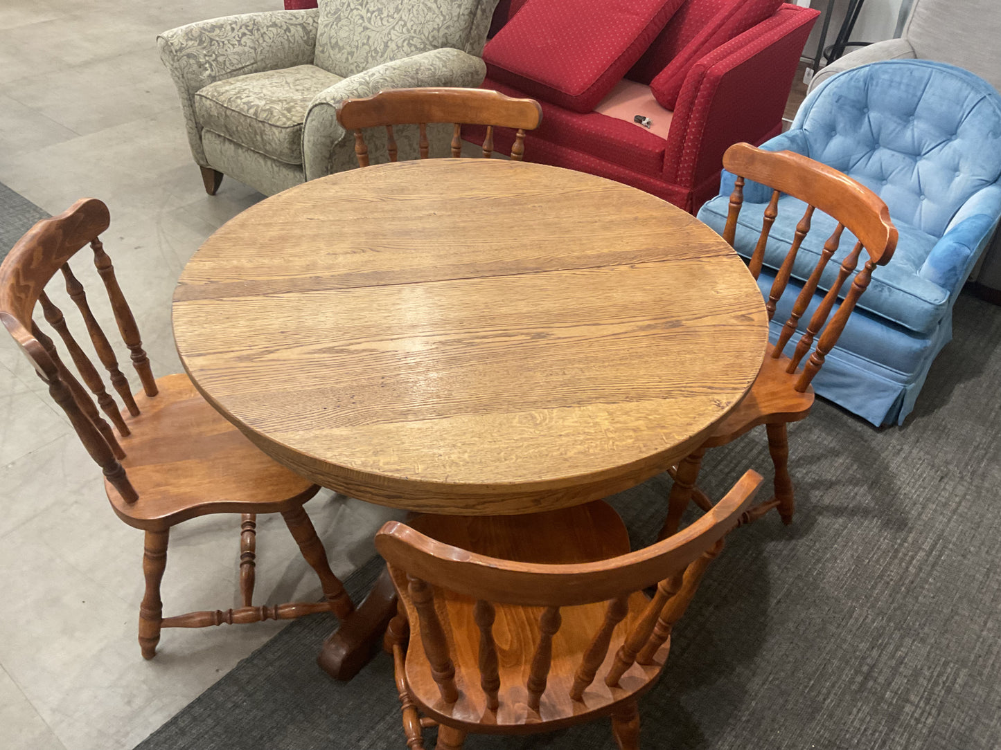 Round Oak Pedestal Dining Set