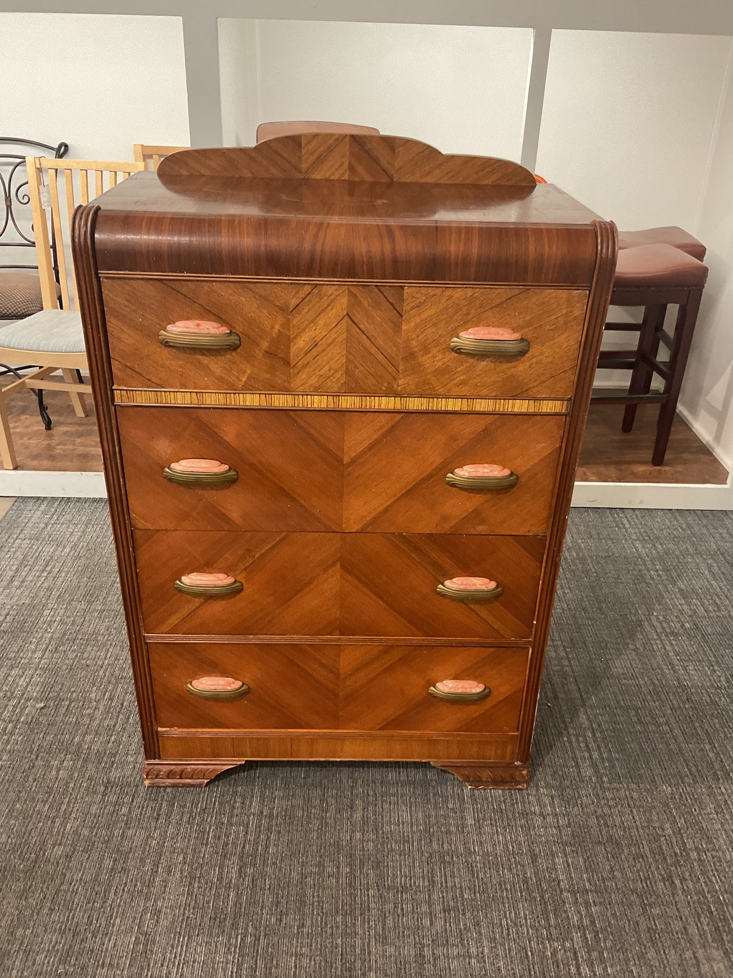 Vintage Waterfall Tallboy Dresser
