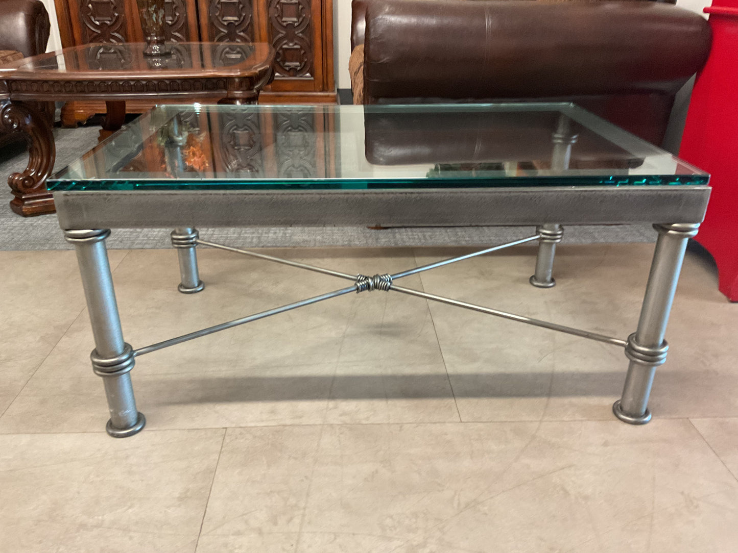 Heavy Metal Glass Coffee Table