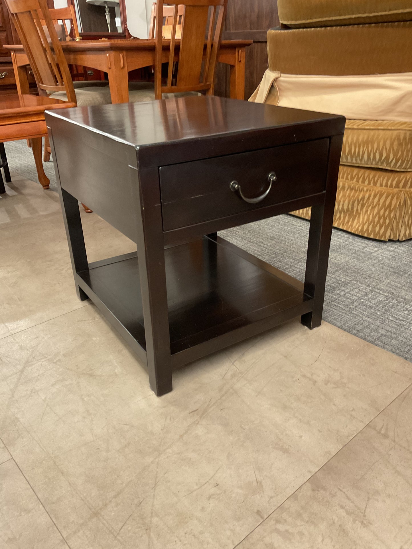 Dark Brown End Table with Drawer and Shelf