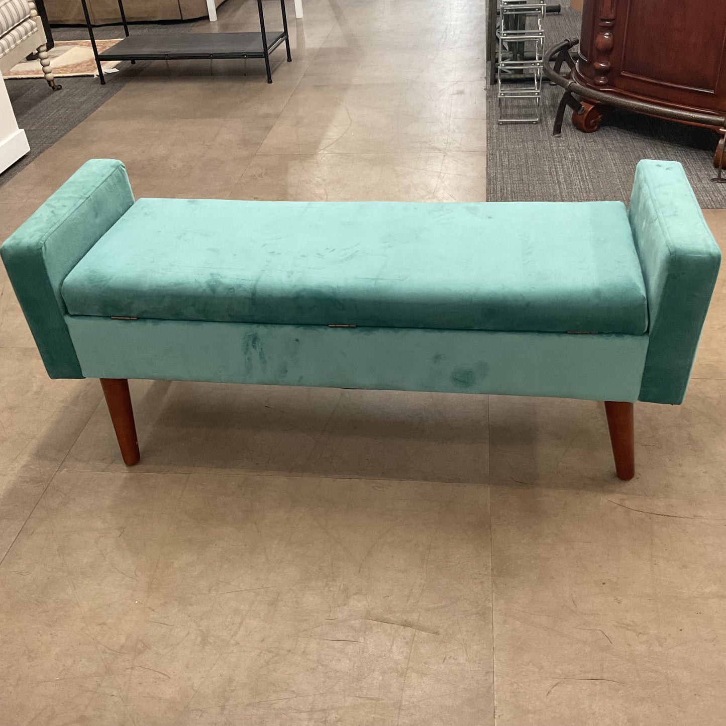 Aqua Velvet Storage Bench