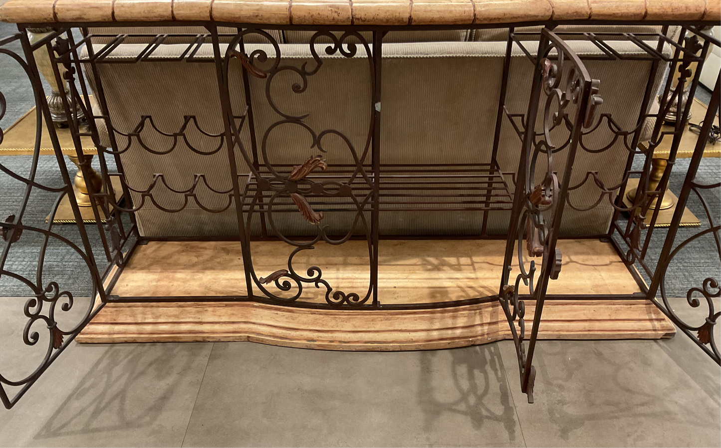 Vintage Wrought Iron Console Table W/ Wine Rack