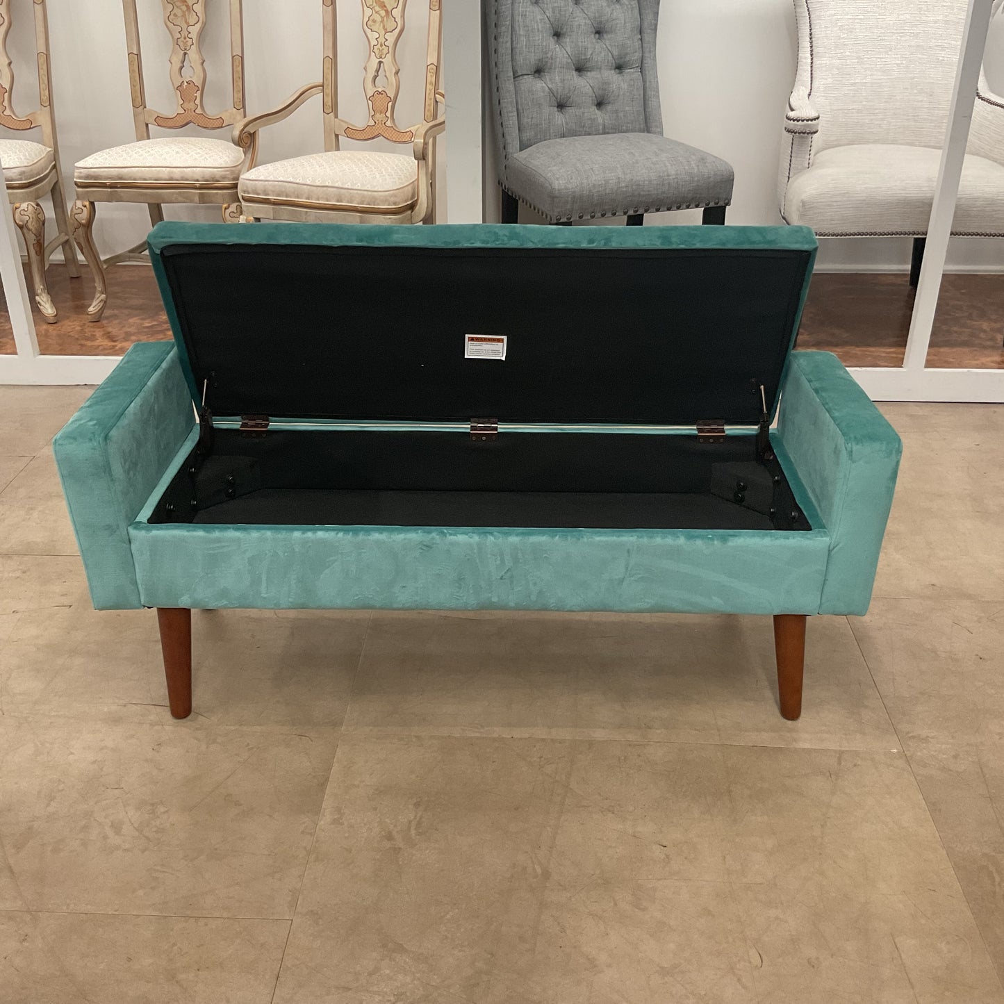 Aqua Velvet Storage Bench