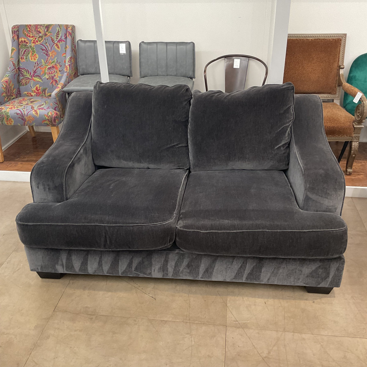 Grey Velvet Loveseat