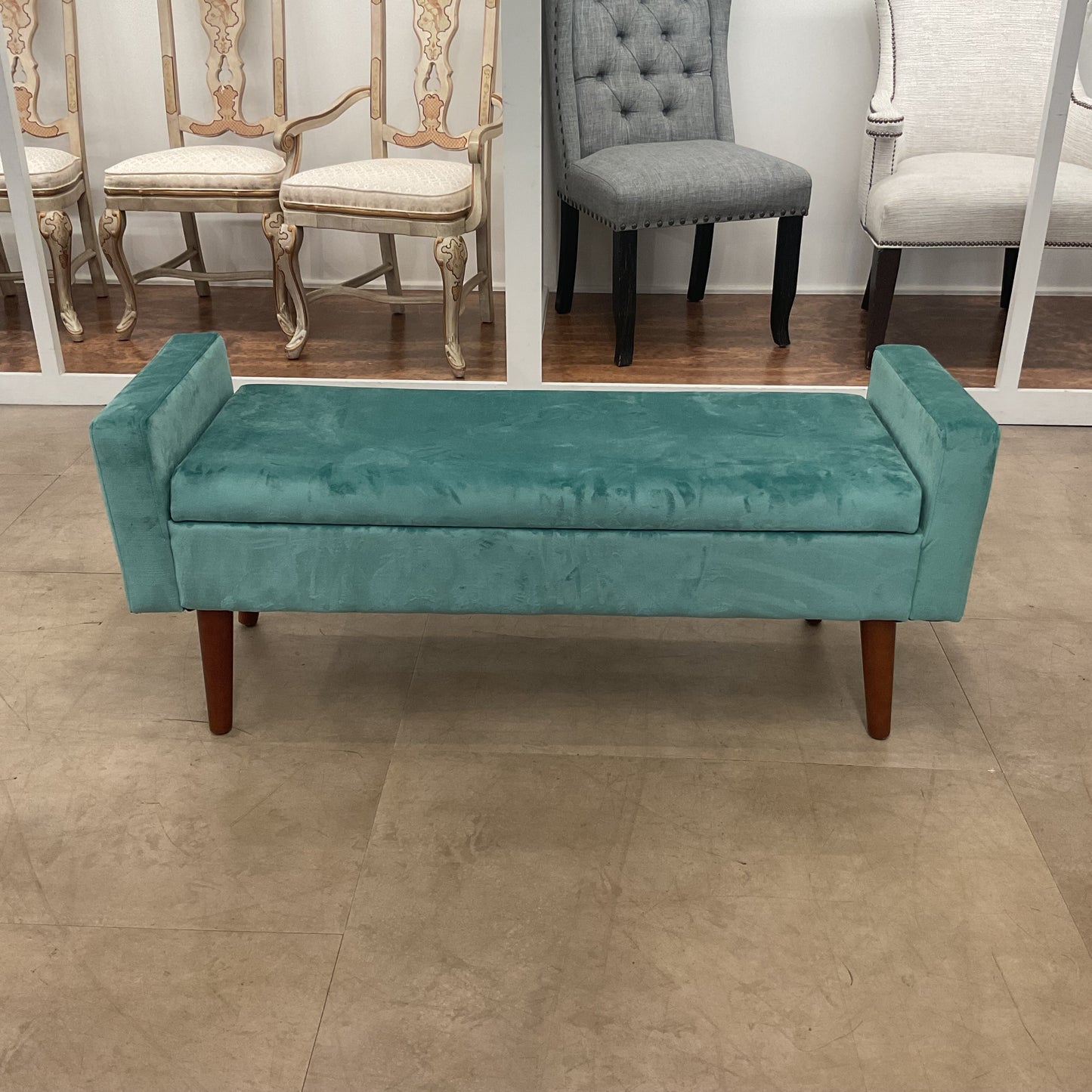 Aqua Velvet Storage Bench
