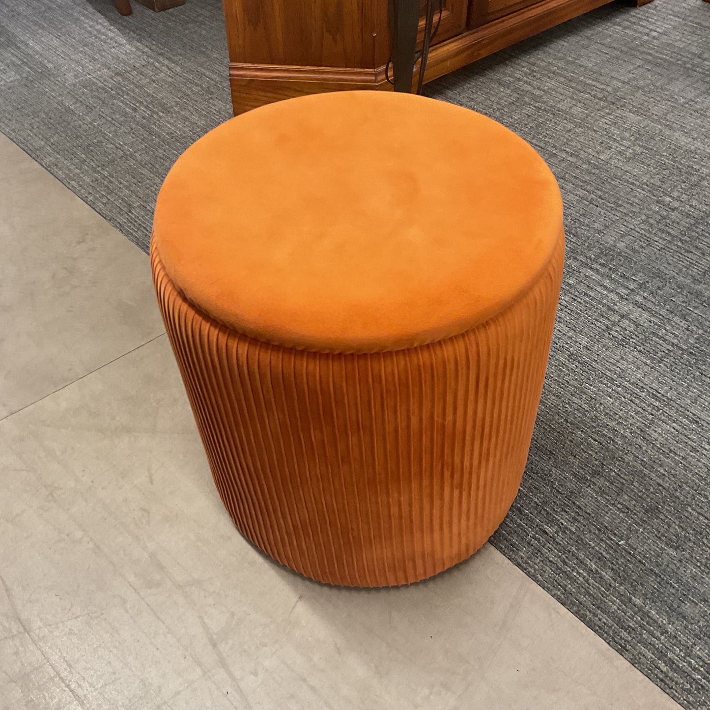 Orange Velvet Footstool