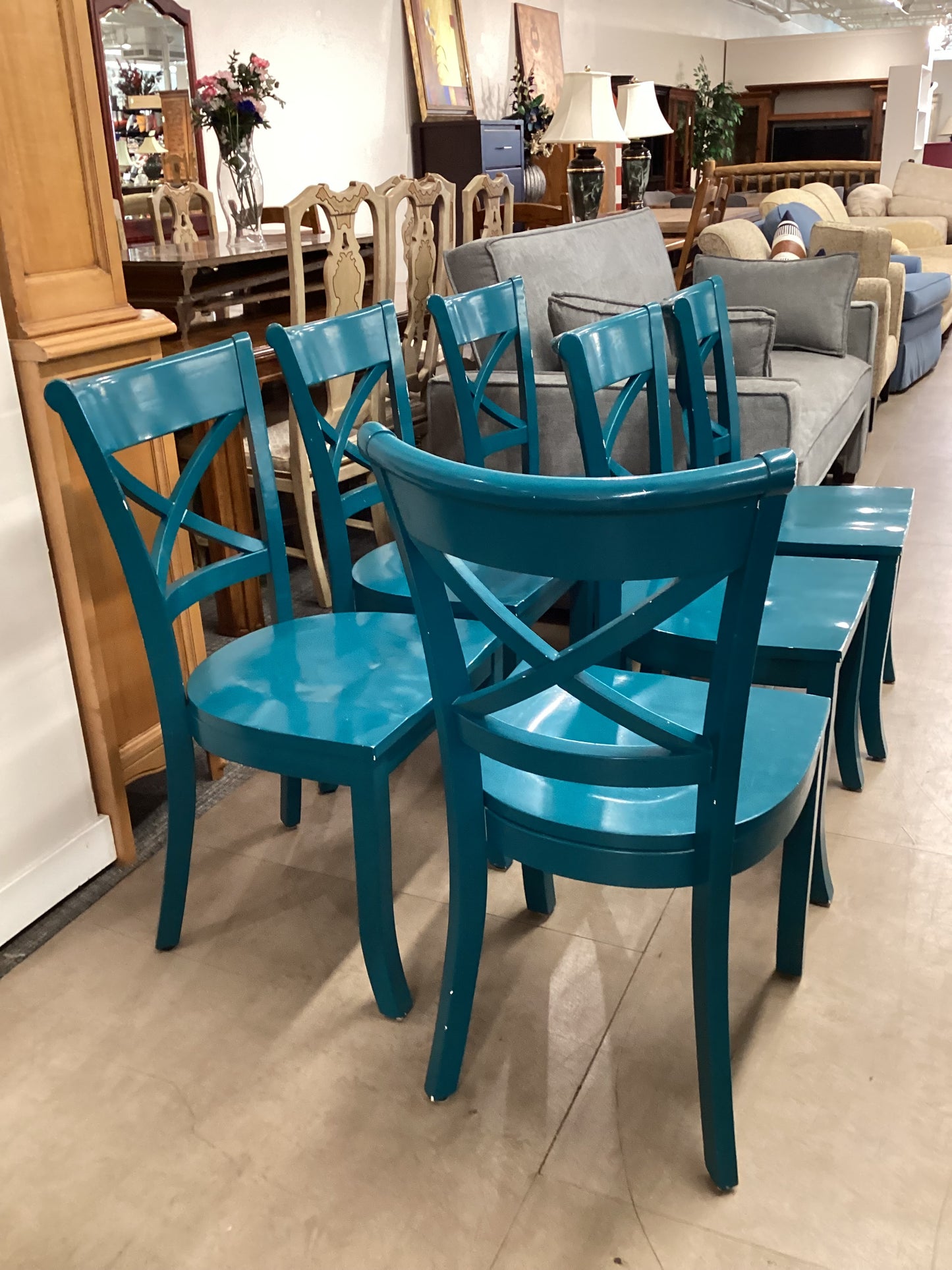 6 Teal X Chairs