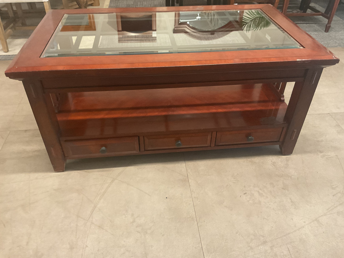 Glass Top Coffee Table W/Slide Thru Drawers