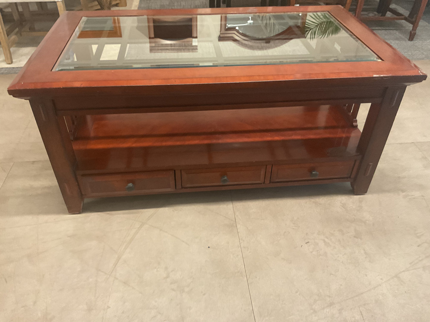 Glass Top Coffee Table W/Slide Thru Drawers