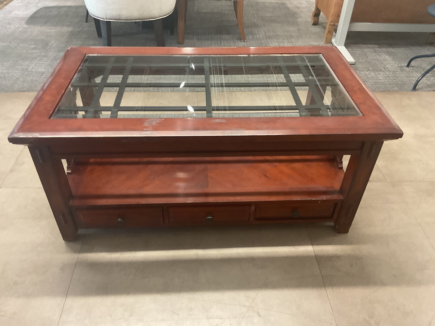 Glass Top Coffee Table W/Slide Thru Drawers