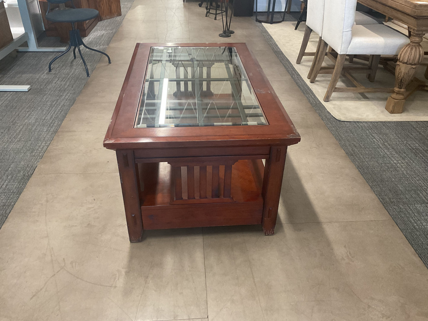 Glass Top Coffee Table W/Slide Thru Drawers