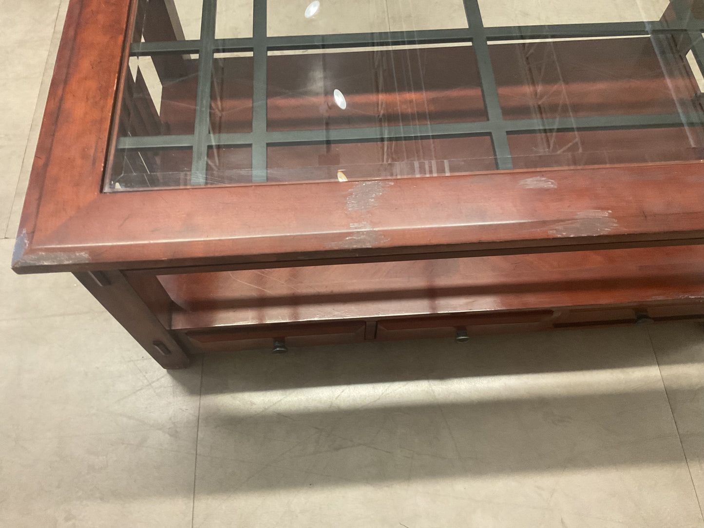 Glass Top Coffee Table W/Slide Thru Drawers