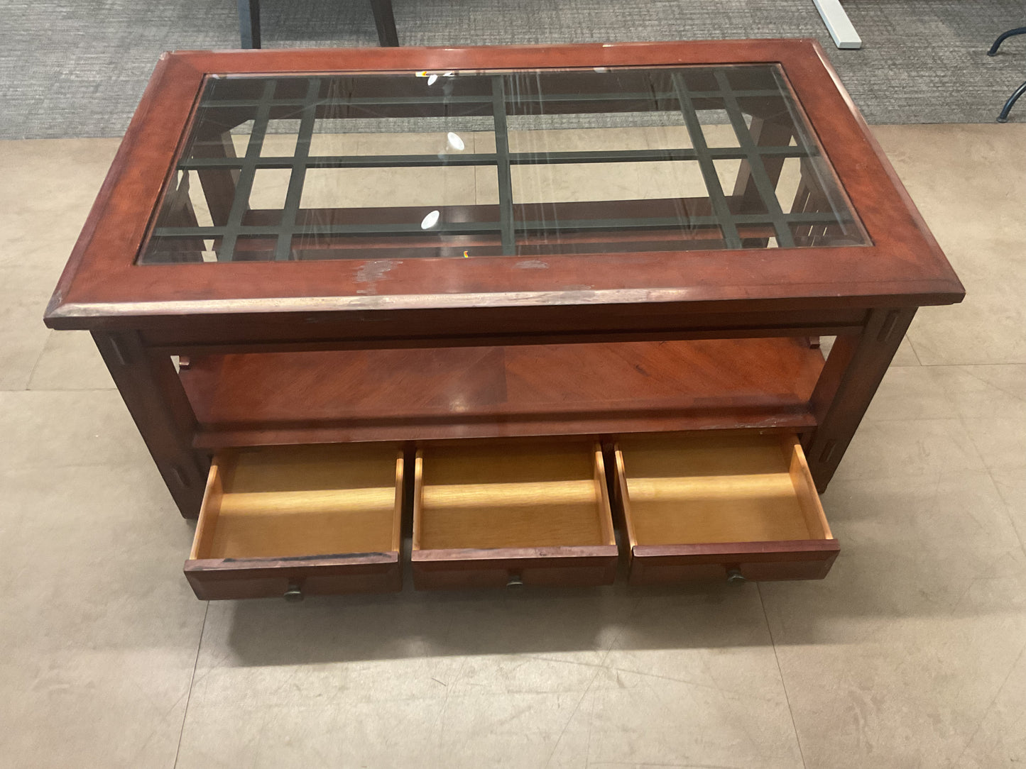 Glass Top Coffee Table W/Slide Thru Drawers