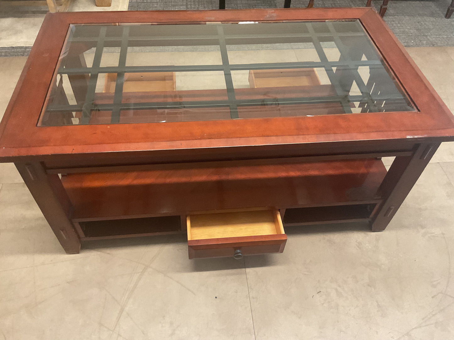 Glass Top Coffee Table W/Slide Thru Drawers