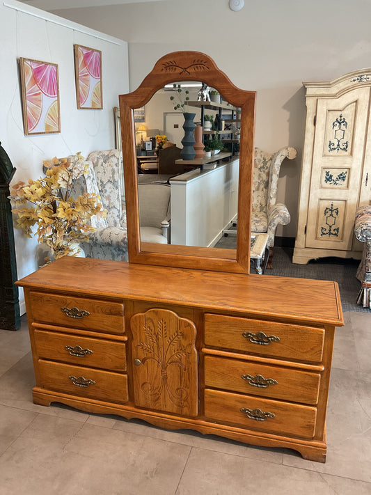 Vintage Oak Dresser with Mirror