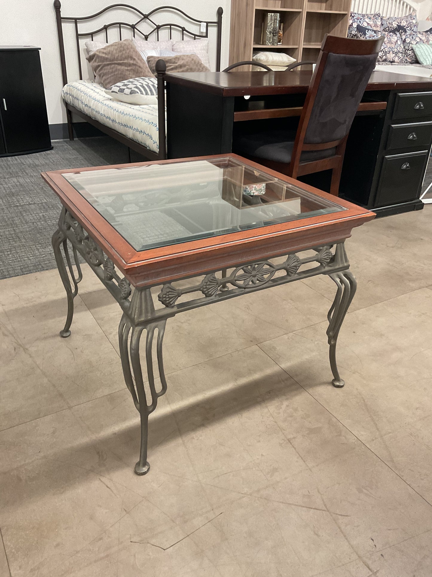 Cast Metal And Wood End Table **wh