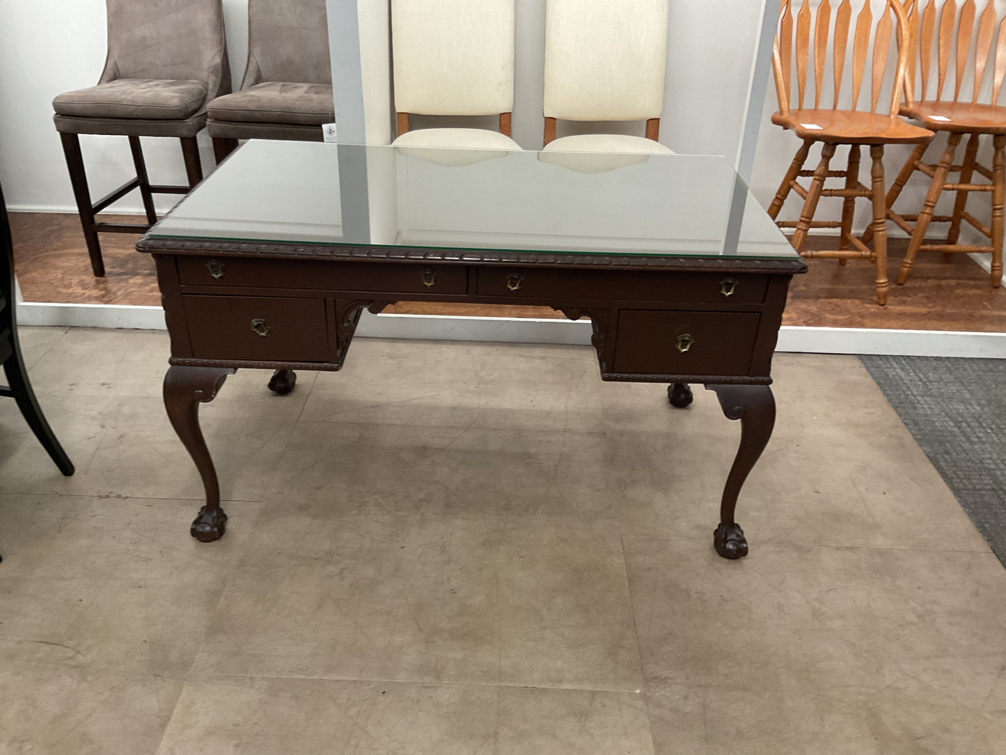 Dark Wood Desk W/Glass Top