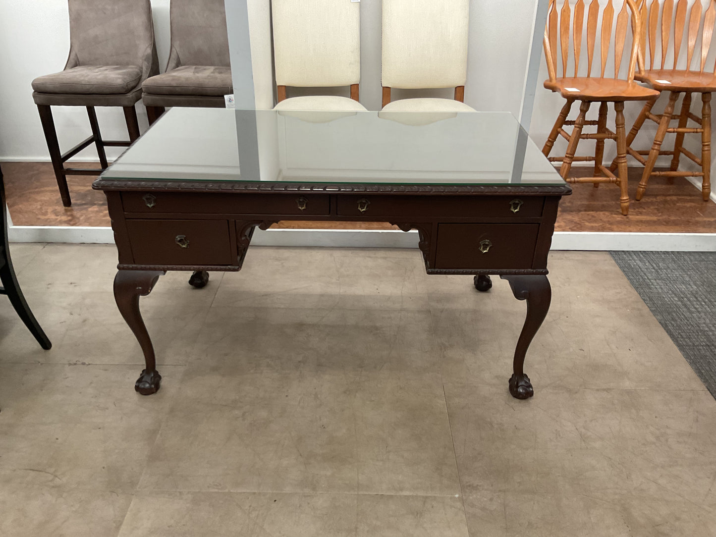 Dark Wood Desk W/Glass Top