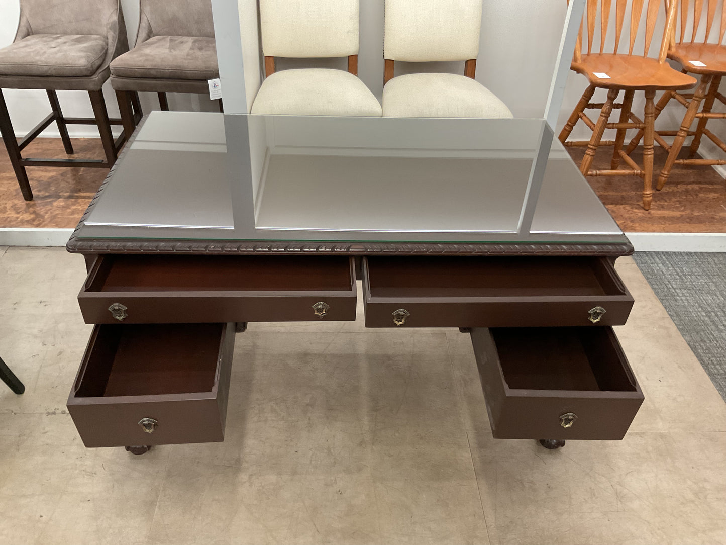 Dark Wood Desk W/Glass Top