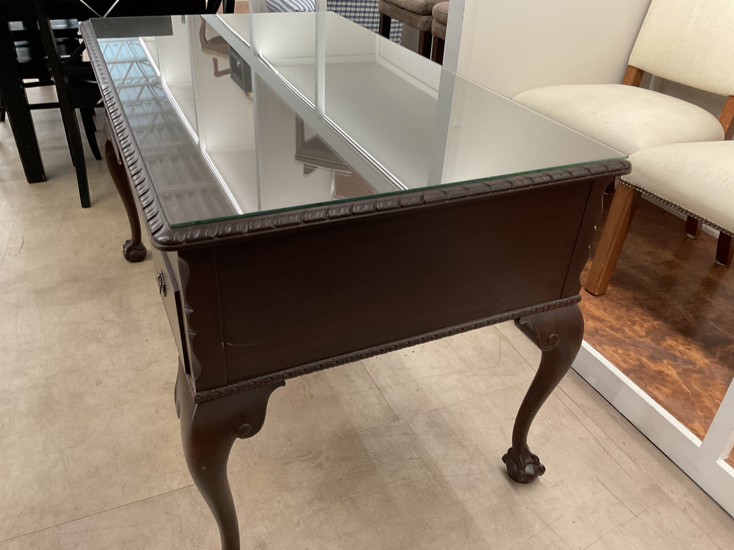 Dark Wood Desk W/Glass Top