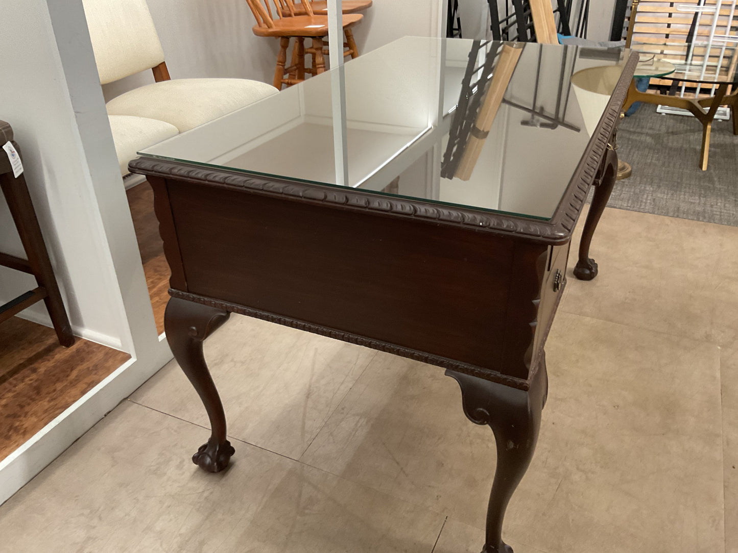 Dark Wood Desk W/Glass Top
