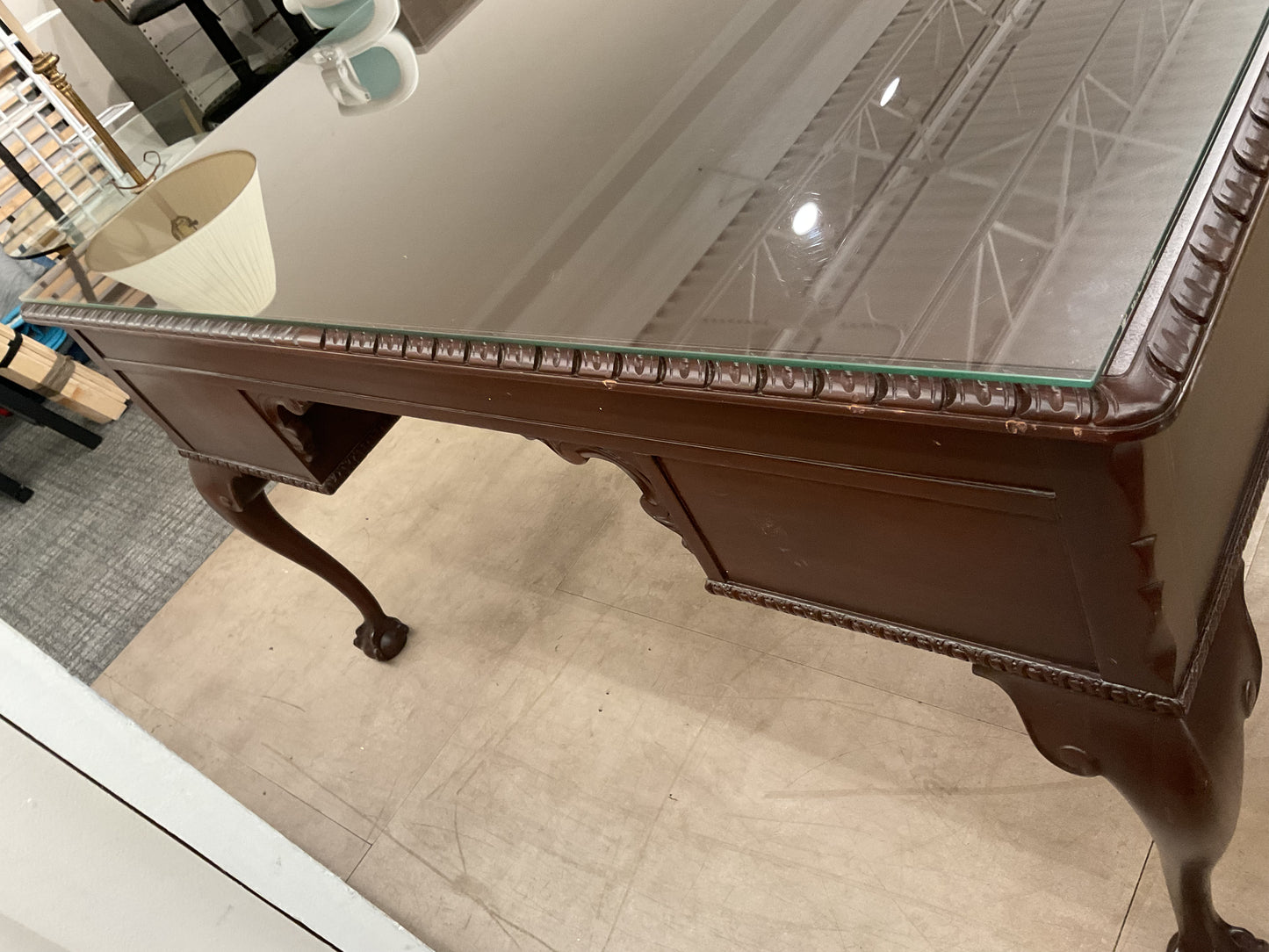 Dark Wood Desk W/Glass Top