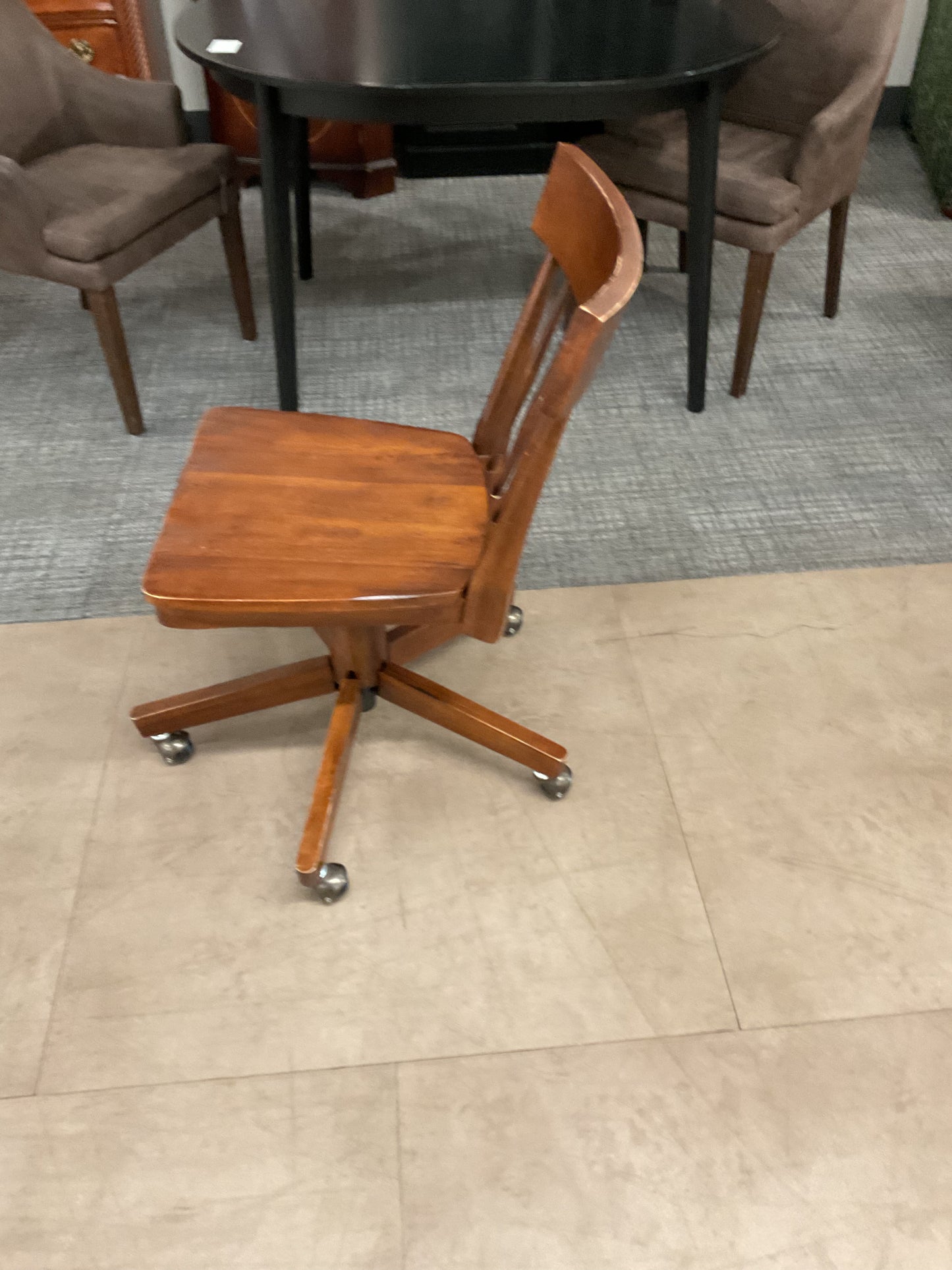 Wood Swivel Desk Chair W/Casters