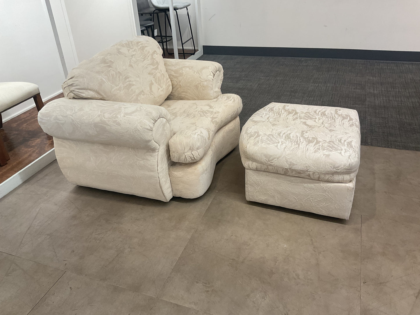 Cream Armchair Ottoman Set