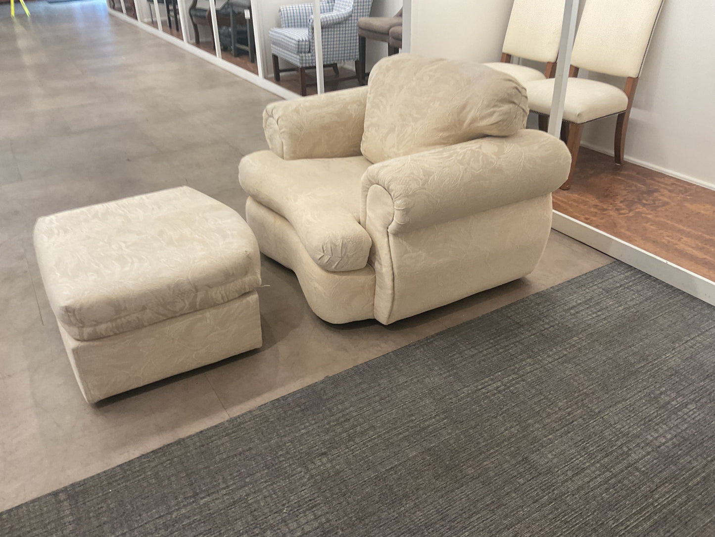 Cream Armchair Ottoman Set
