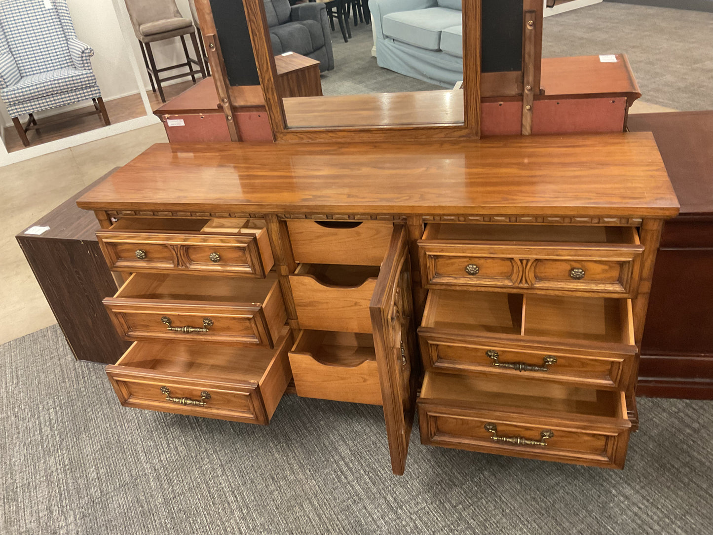 Ornate Wood Dresser W/Mirror