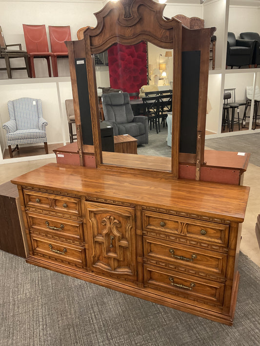 Ornate Wood Dresser W/Mirror