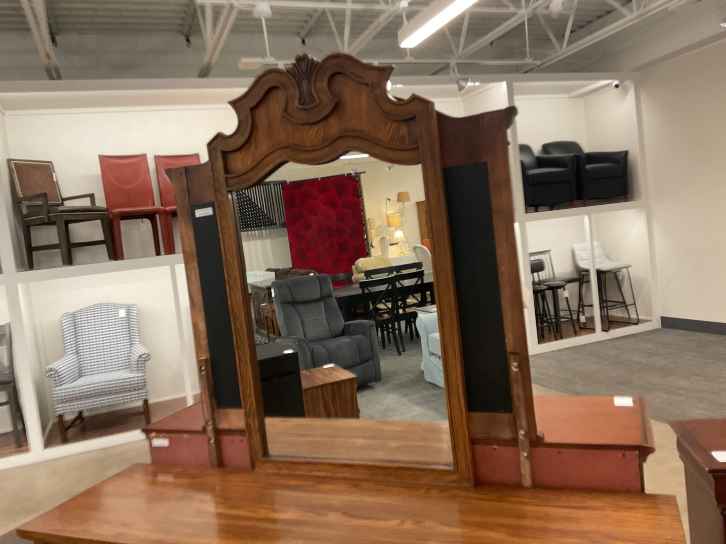 Ornate Wood Dresser W/Mirror