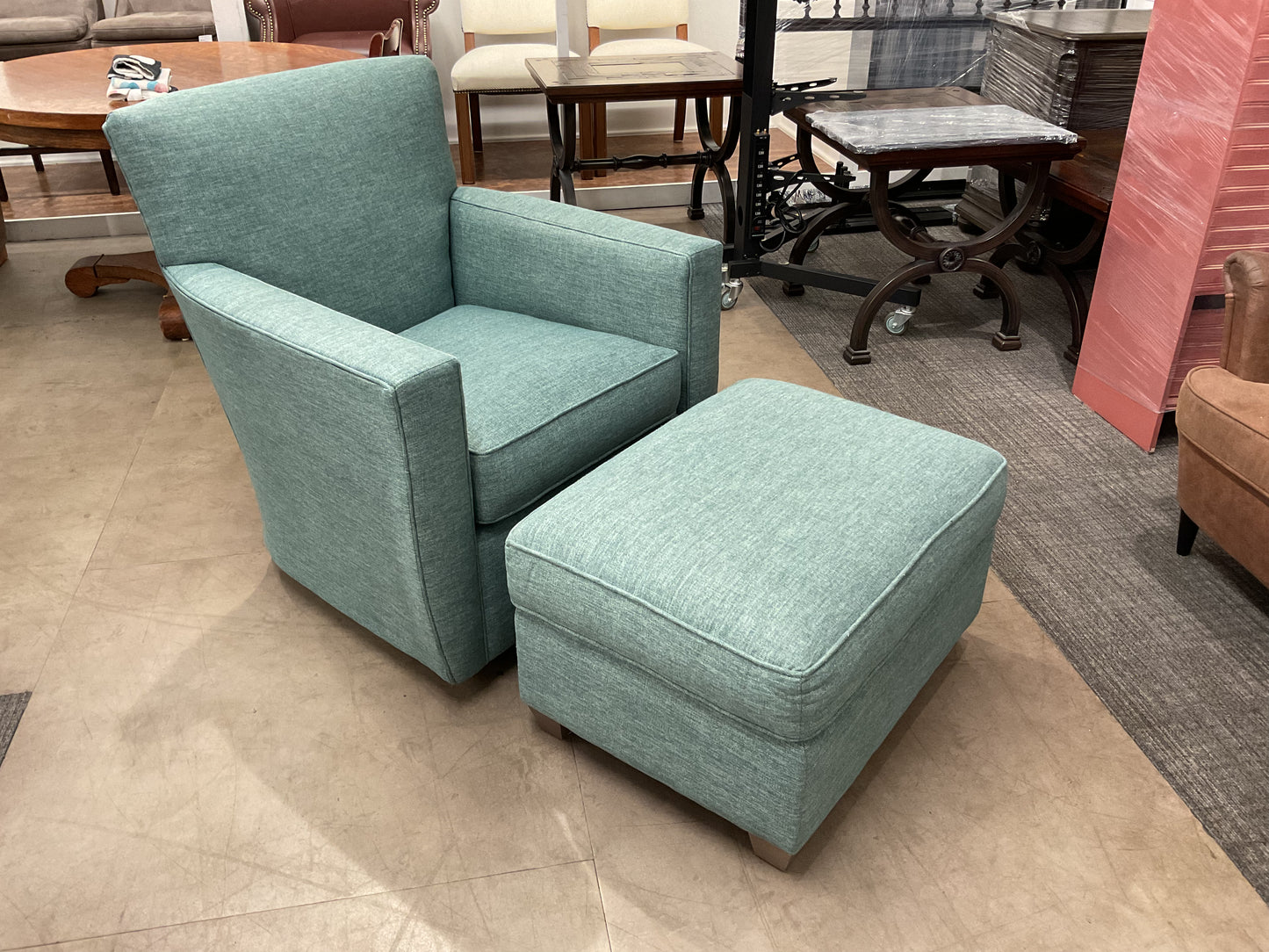 Blue Rocking Swivel W/ Ottoman