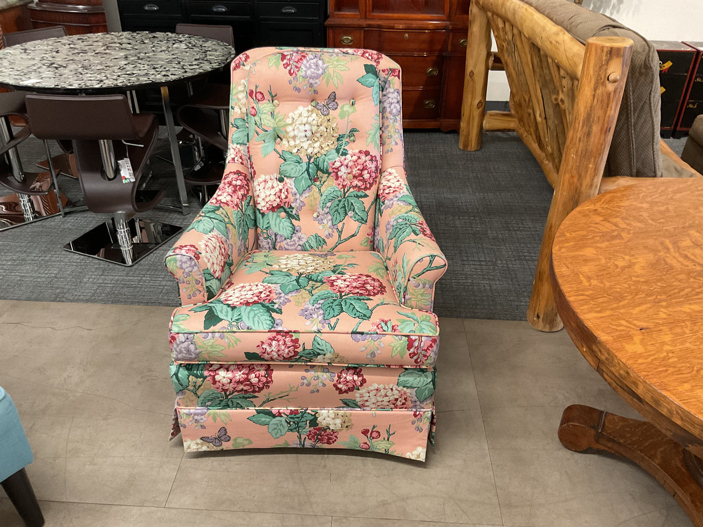 Pink Floral Swivel Rocking Chair