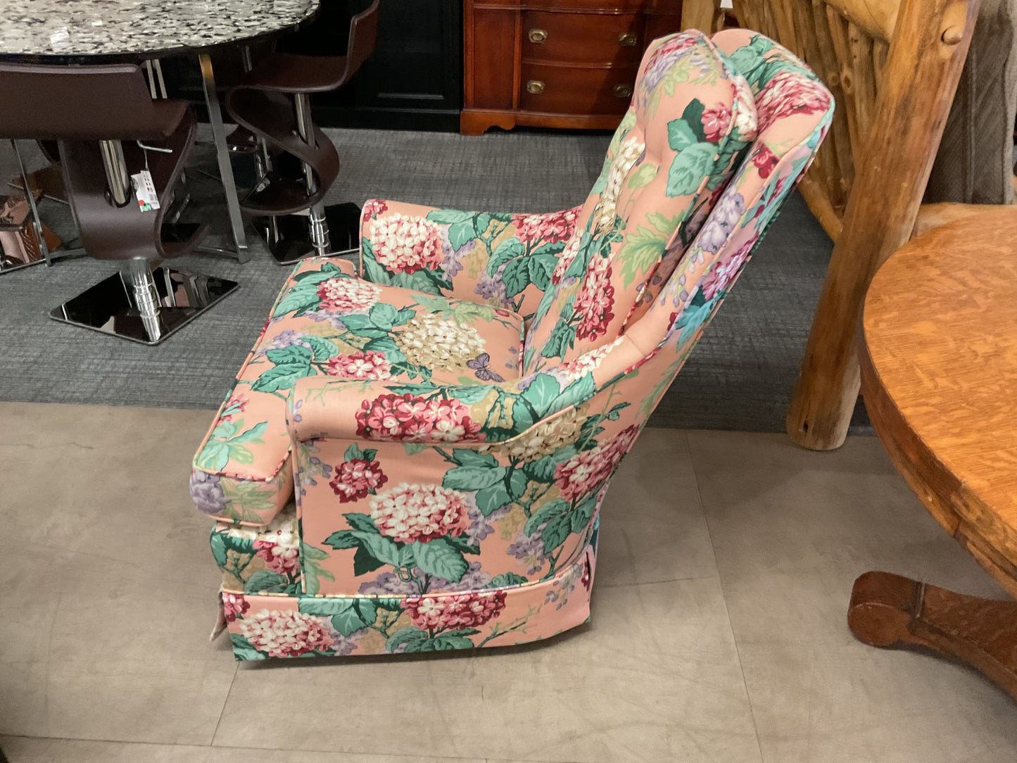 Pink Floral Swivel Rocking Chair