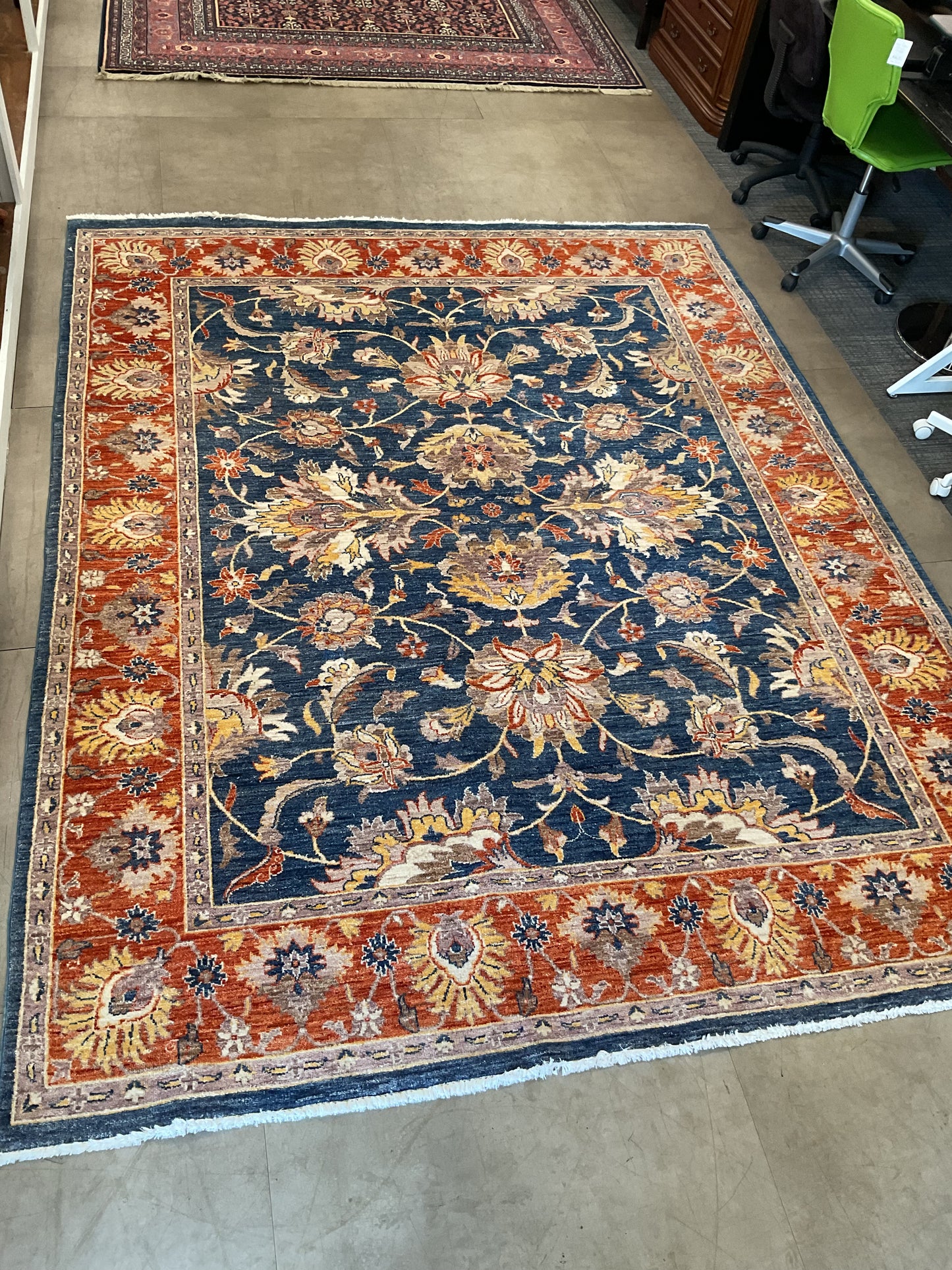 Blue & Rust Floral Rug (F79)