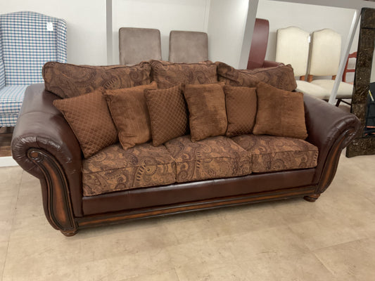 Brown Leather & Fabric Sofa