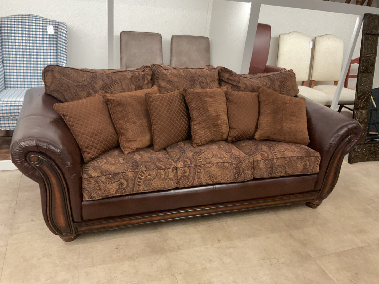 Brown Leather & Fabric Sofa