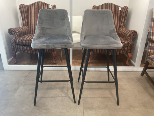 Grey Velour Bar Stool Set