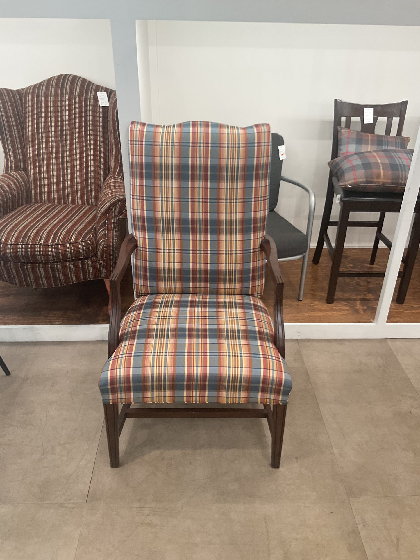 Plaid Upholstered Armchair