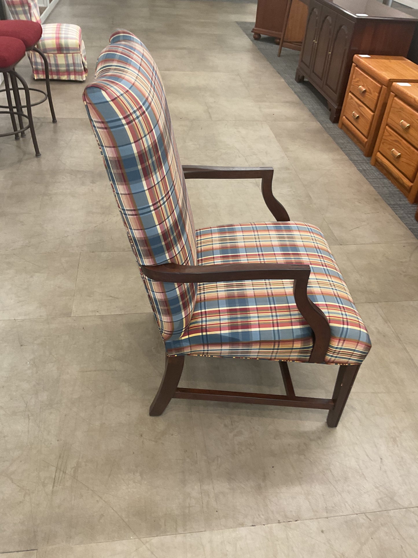 Plaid Upholstered Armchair