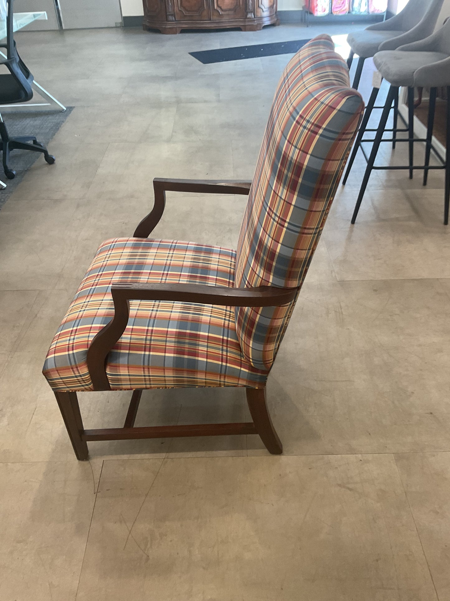 Plaid Upholstered Armchair