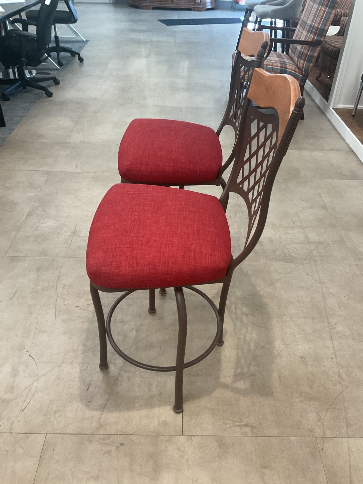 2 Red Metal Wood Bar Stool Set